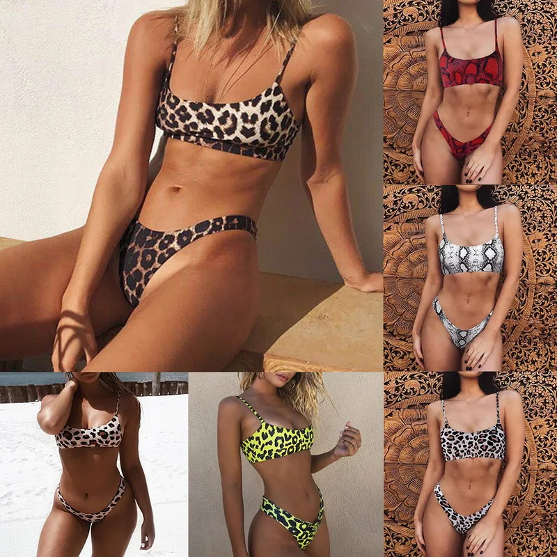 Лидер продаж пикантный Женский комплект бикини с леопардовым принтом