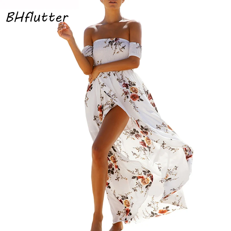 Bhflutter женское платье 2018 Новая Мода с плеча короткий рукав летнее Boho Стиль