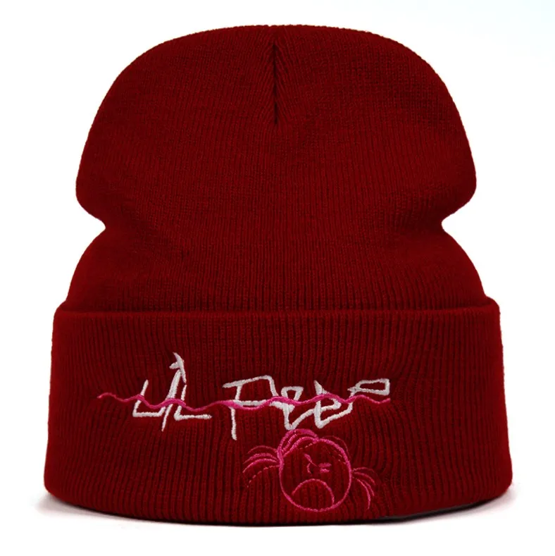 Бургундия Lil Peep Beanie вязанная шапка с вышивкой xxxtentacion lil. peep Love Мужская и женская вязаная шапка Skullies теплая зимняя унисекс Лыжная хип-хоп шапка - Цвет: Бургундия