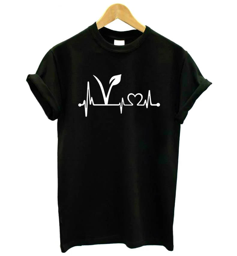 Vegetarian vegan Heartbeat Lifeline Women Tshirt Cotton Funny t Shirt For Lady Girl Tops Hipster Tumblr Drop Ship graphic Tees