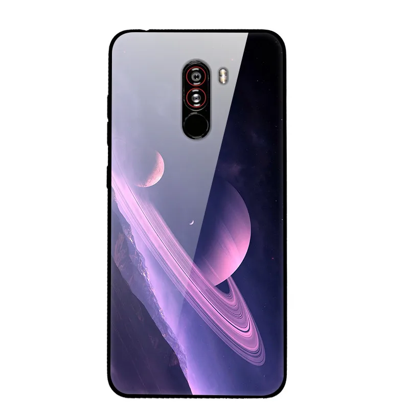 Многоцветный Чехол для Xiaomi Pocophone F1, закаленное жесткое заднее стекло, чехол для Xiaomi Poco F1, силиконовый мягкий бампер, чехол с принтом - Цвет: Многоцветный
