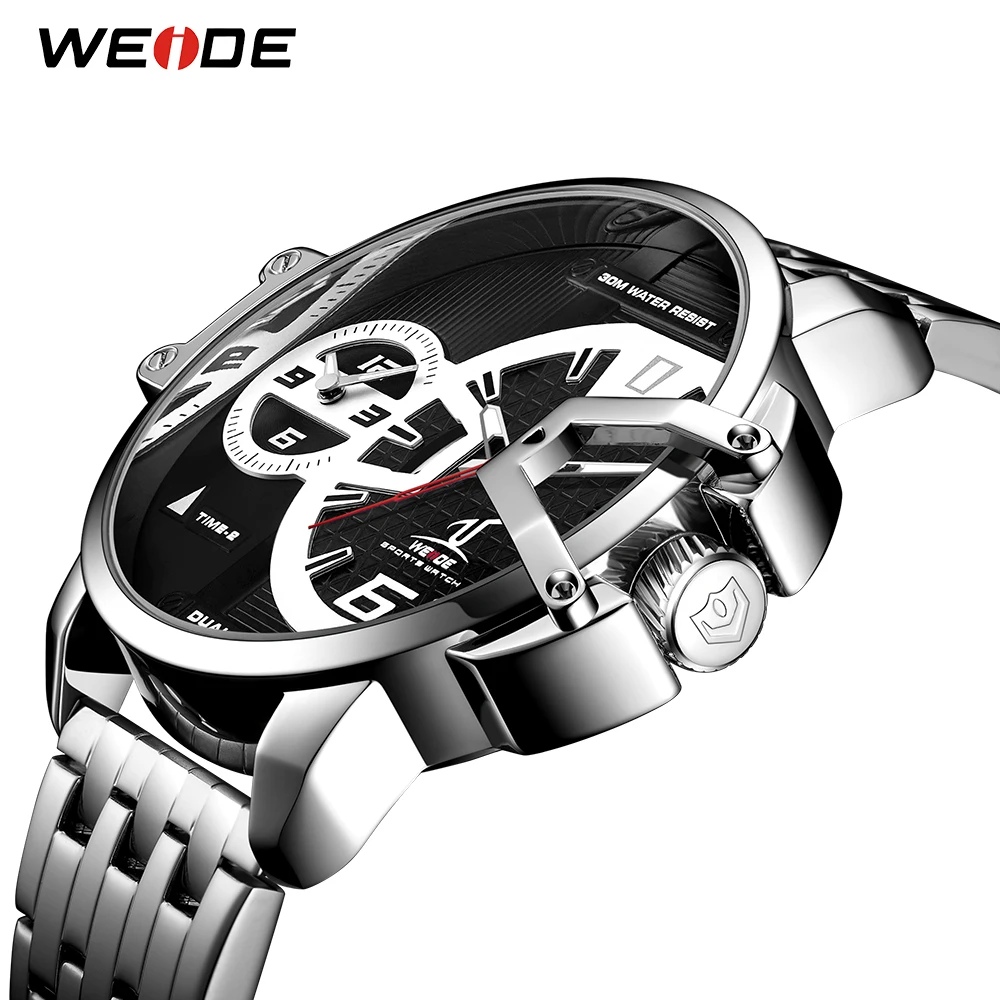 WEIDE Military Watches Relogio Masculino Men Quartz Analog Display Stainless Steel Strap Watch Big Black Dial Automatic Clock | Наручные