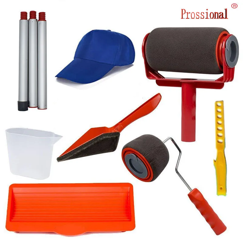 

9pcs Seamless Paint Runner Pro Roller Brush Handle Tool Flocked Edger Office Room Wall painting Home Garden Paint Rollers Set