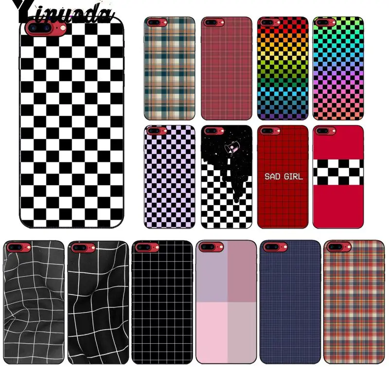 Шахматный клетчатый силиконовый чехол Yinuoda из ТПУ для Apple iPhone 8 7 6 6S Plus X XS MAX 5 5S SE