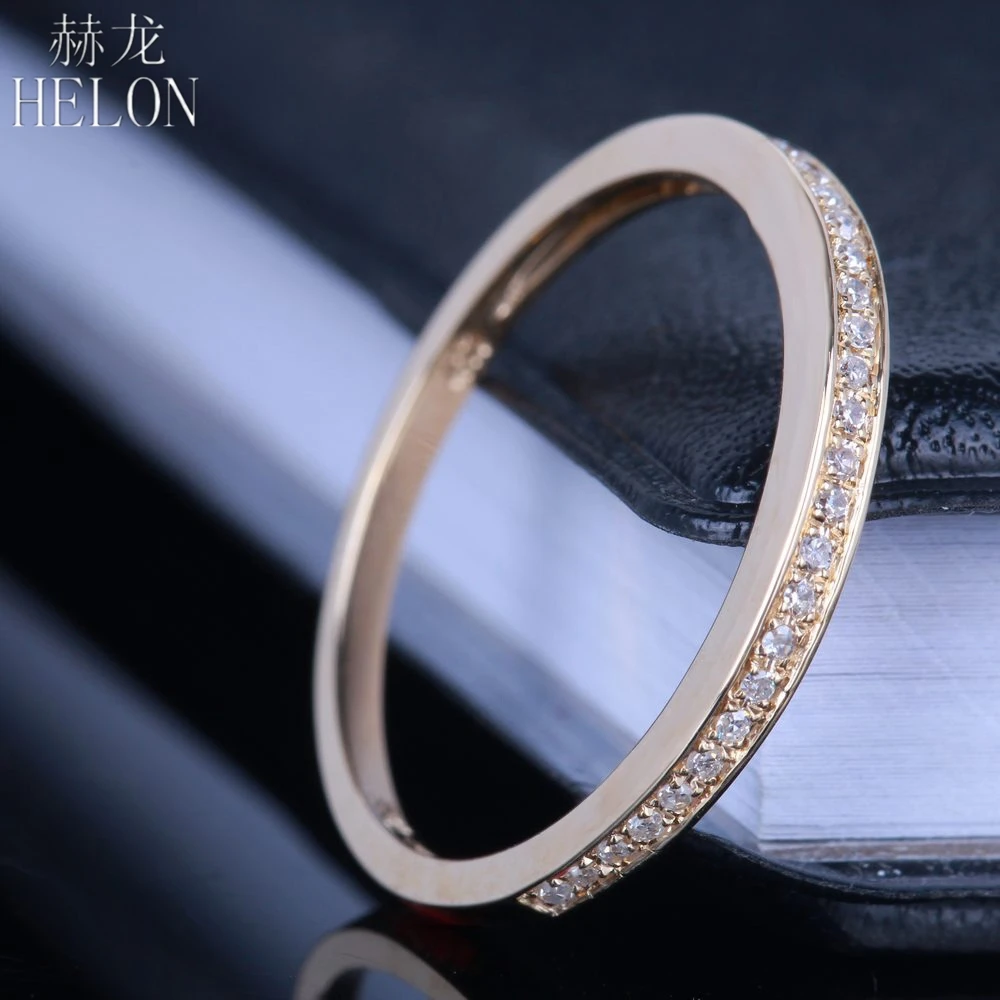 HELON Solid 14K(AU585) желтое золото 0.10CT натуральные Алмазы обручальные свадебные кольца женские юбилейные ювелирные изделия