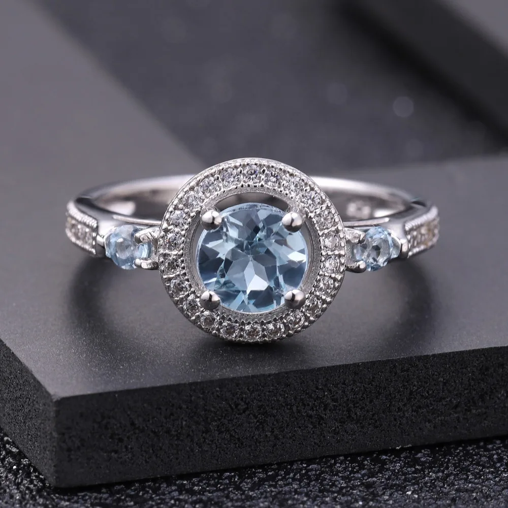 GEM'S BALLET 1.05Ct натуральный голубой топаз драгоценный камень кольцо 925 пробы серебро обручальные кольца для женщин хорошее ювелирное изделие