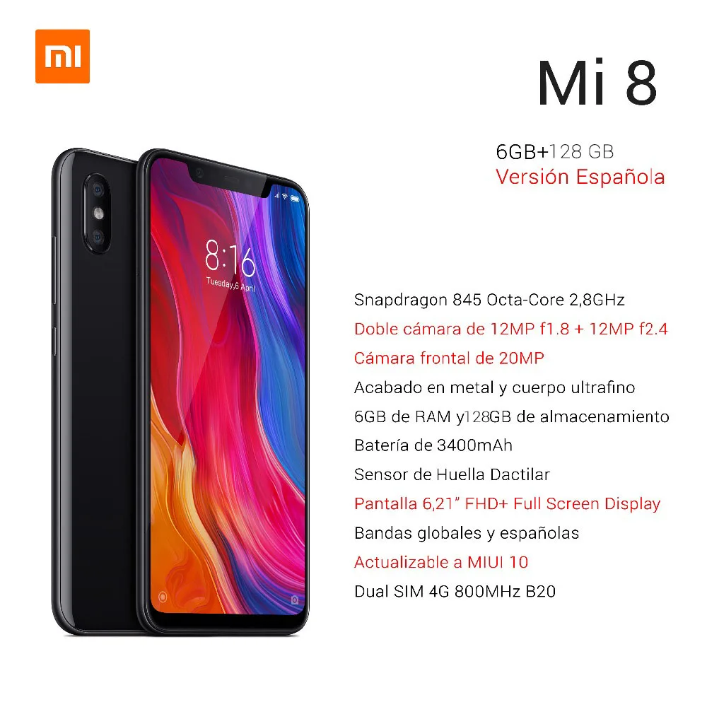 Глобальная версия Xiaomi mi 8 6GB 64G мобильный телефон Snapdragon 845 Восьмиядерный 6 21 &quot12 МП