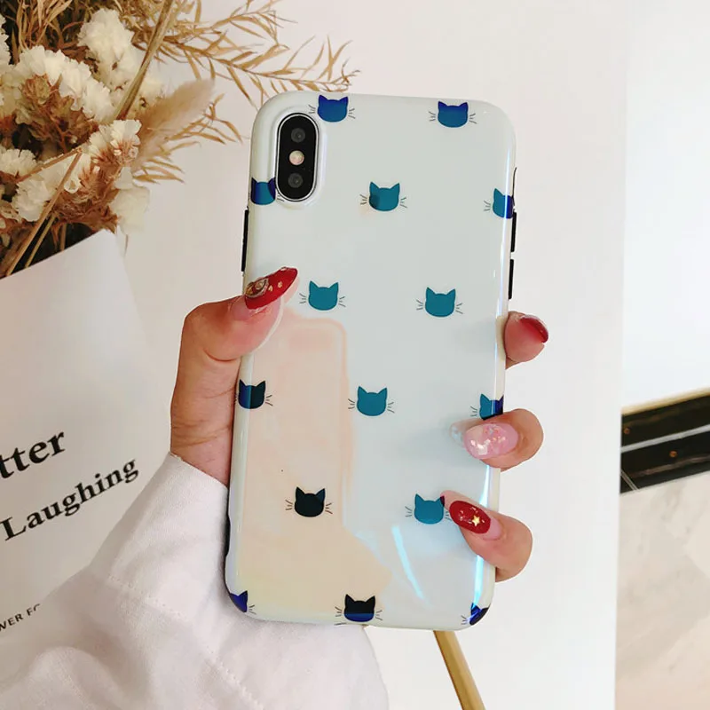 Чехлы LOVECOM Blu-Ray для телефонов iPhone 11 Pro Max XR XS Max X 6 6S 7 8 Plus, мягкая IMD задняя крышка с мультипликационным принтом милых котов, подарочная - Цвет: White