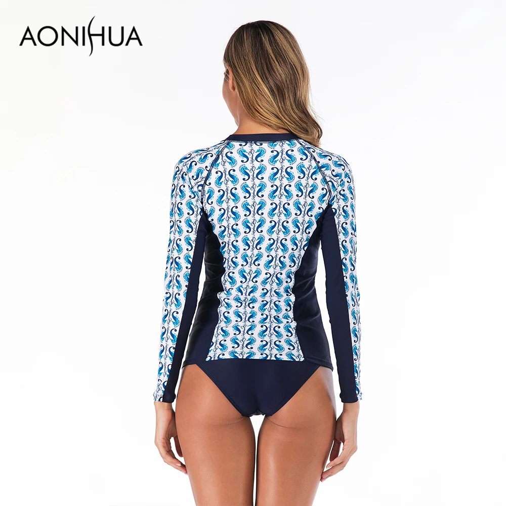 

Aonihua 2019 Sexy Separate Swimsuit For Women Long Sleeve Sport Style Two Piece Swimsuit plus size swimwear 6610