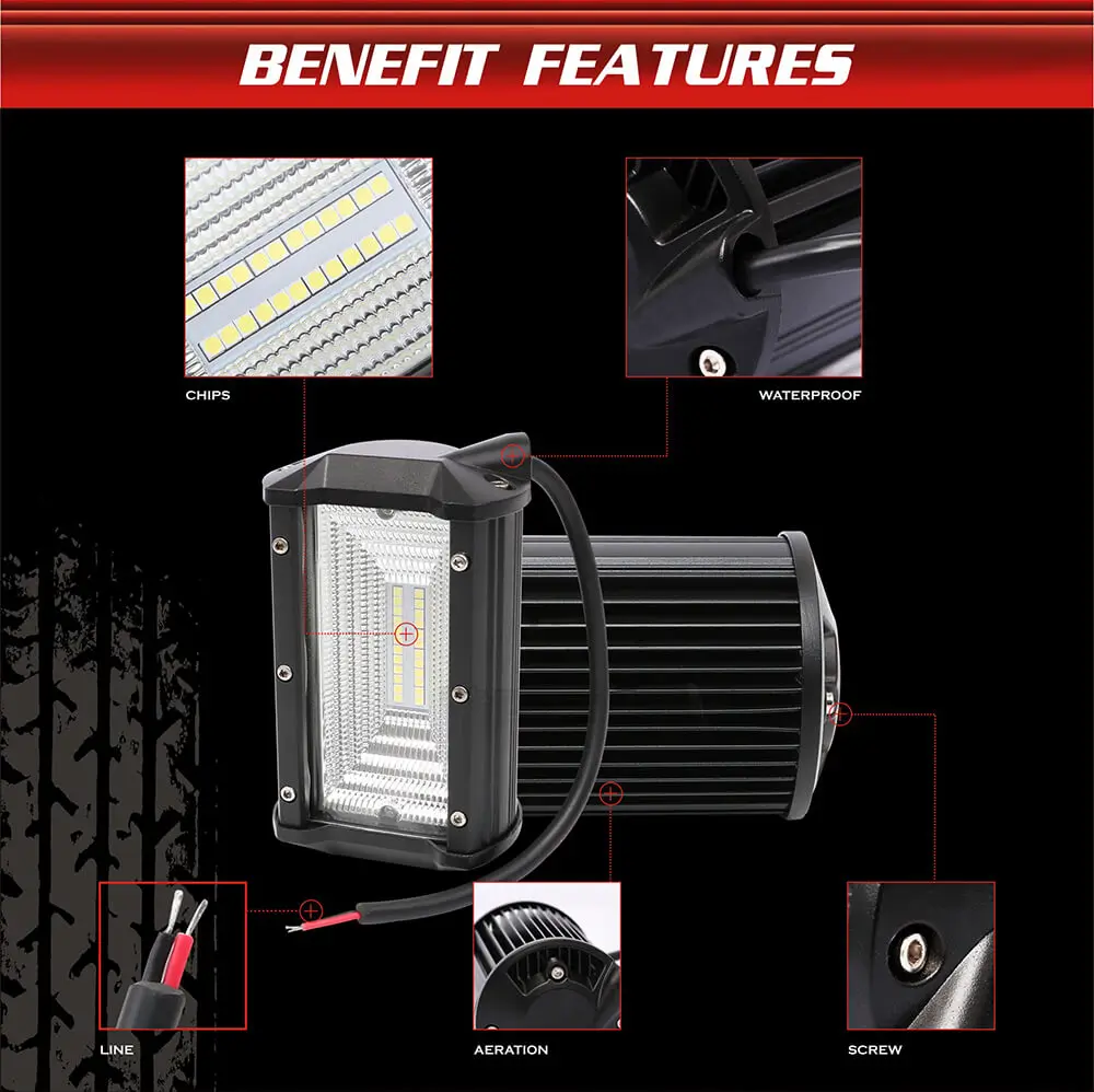 YIRAY 5 Inch 72W LED Work Light Bar Flood Wide for Driving Offroad Boat Car Tractor Truck 4x4 SUV Jeep ATV 12V 24V 5&quot | Автомобили и