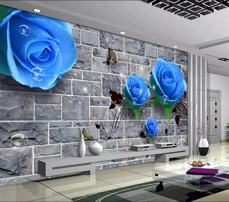 Настенная 3D фотобумага синяя Роза фотообои для гостиной фона телевизора