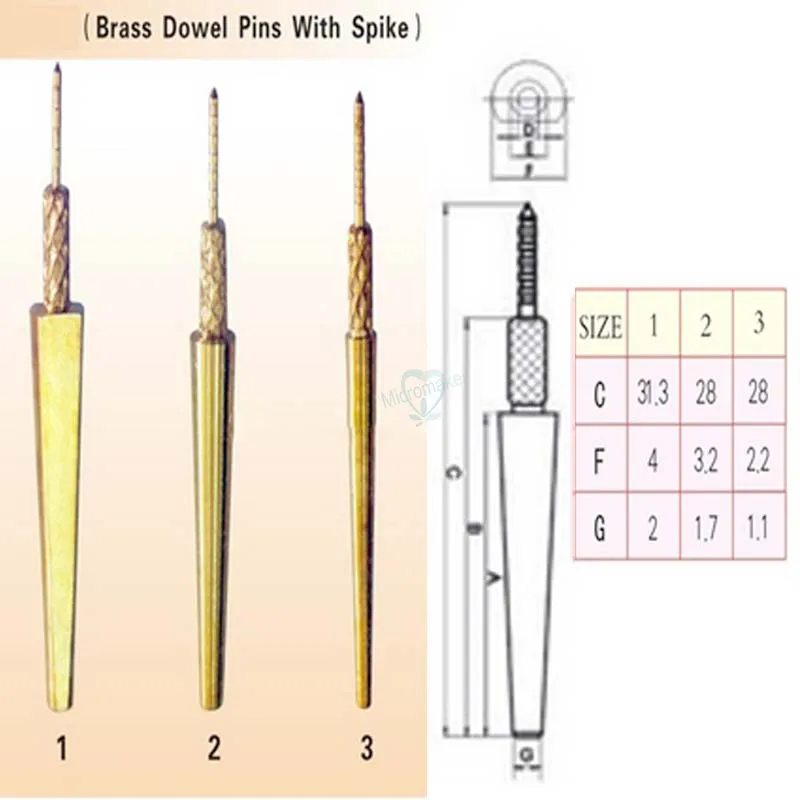 

NEW 1000Pcs/bag DENTAL LAB BRASS DOWEL STICK PINS With Spike 3 Size 1#,2#,3# for Choose