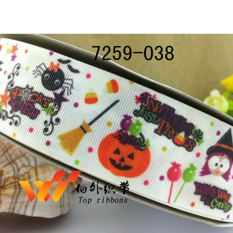 Бесплатная доставка 50 ярдов корсажная лента с принтом на Хэллоуин 11552 | Дом и сад