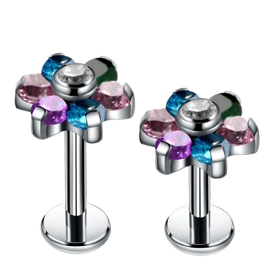 Серьга гвоздик для пирсинга губ с опалом ювелирное изделие из титана в форме