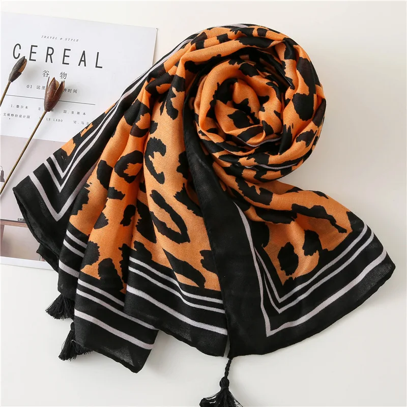 Зимний роскошный бренд леопардовая полосатая Вискоза Шаль Шарф с принтом мягкий