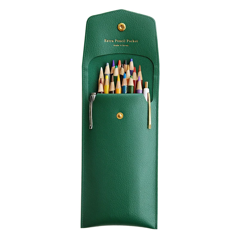 Korean  Business Students Temperament Costly Pure Color Leather Office Pen Bag Portable Pen pouch, penciles pouch