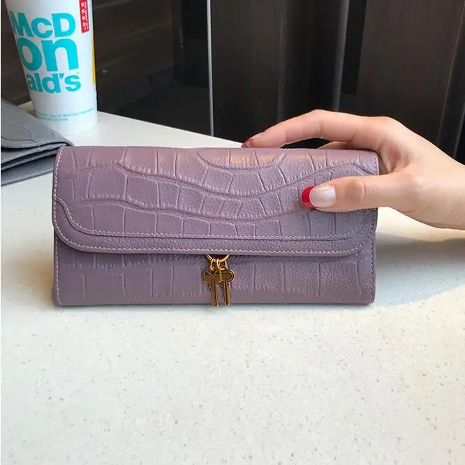 8080 Purple LOMANTINA женские кошельки из коровьей кожи, кошелек с каменным узором, Женский держатель для карт, роскошная сумка для денег и доллара, женские длинные кошельки для девушек - Цвет: 8080 Purple