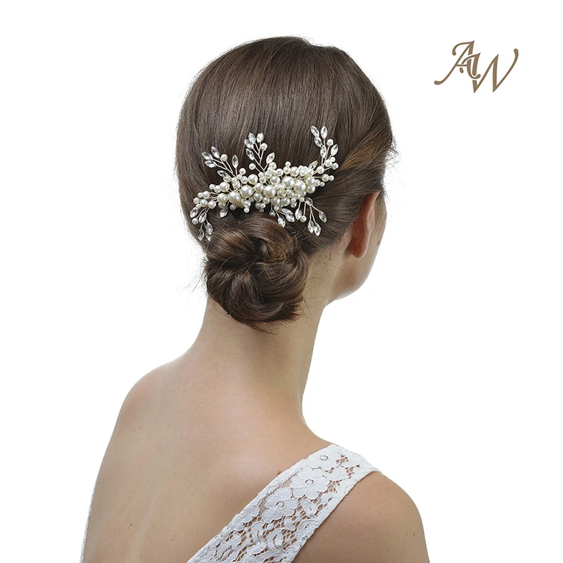 AWEI Серебряная Свадьба Цветочный Кристалл Ювелирные Изделия Волос Гребень с