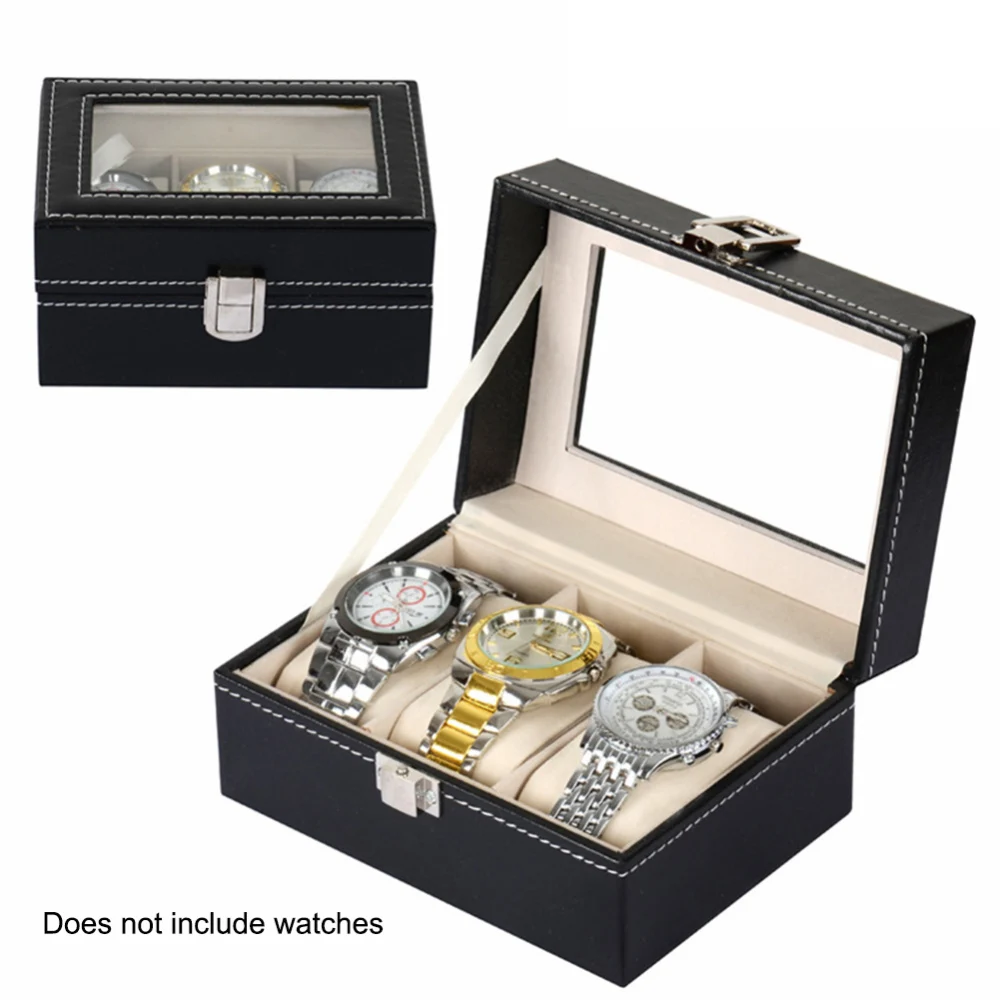 Часы Коробки для ювелирных изделий витрины 2/3 сетки PU кожаный ящик Чехол часов