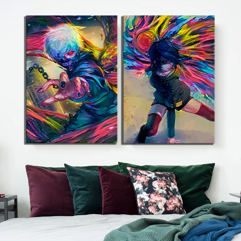 Модульные картины на холсте с принтом из 2 частей Токийский Гуль аниме настенный