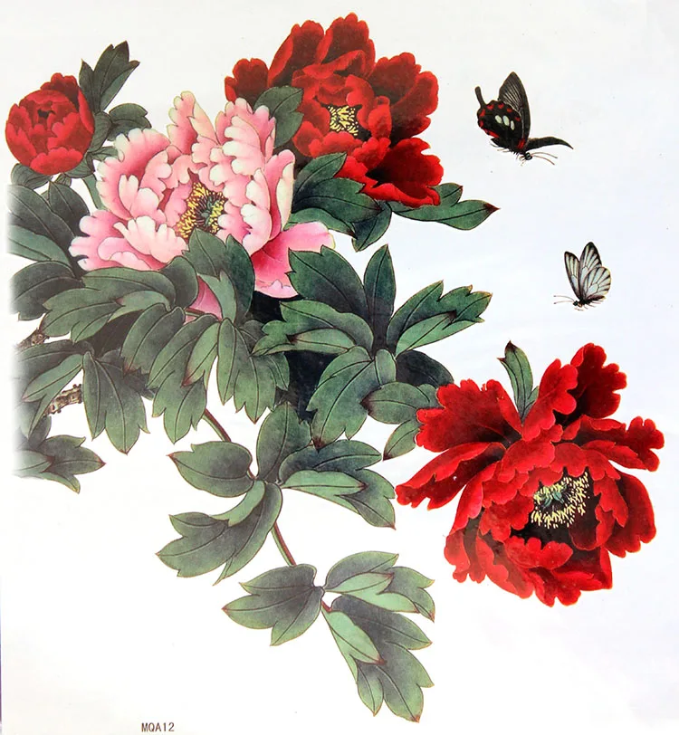 

20 X 22CM Colorful big flower Chinese Body Art Waterproof Temporary watercolor back peony pattern tattoo for women