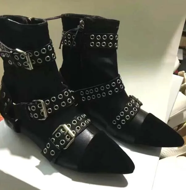Новинка Ботильоны в стиле панк с пряжкой на ремешке и острым носком Женские