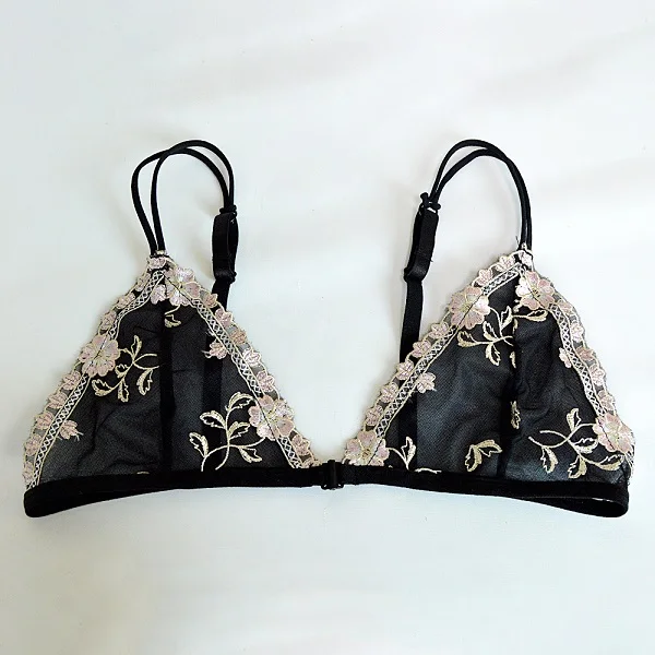 Популярный кружевной треугольный белый бюстгальтер для женщин Brassiere сексуальное Сетчатое женское белье Топ Bralette цветочный ультра тонкий A B C D 32 34 36 38 40 42 44 - Цвет: Черный