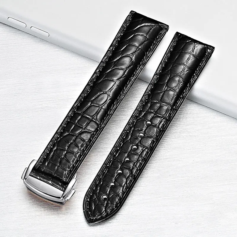 black sliver zhe HOWK ремешок для часов заменитель OMEGA ремешок для часов 19 мм 20 мм 21 мм настоящий ремешок для часов Аллигатор круглый узор ремешок для часов - Цвет ремешка: black sliver zhe