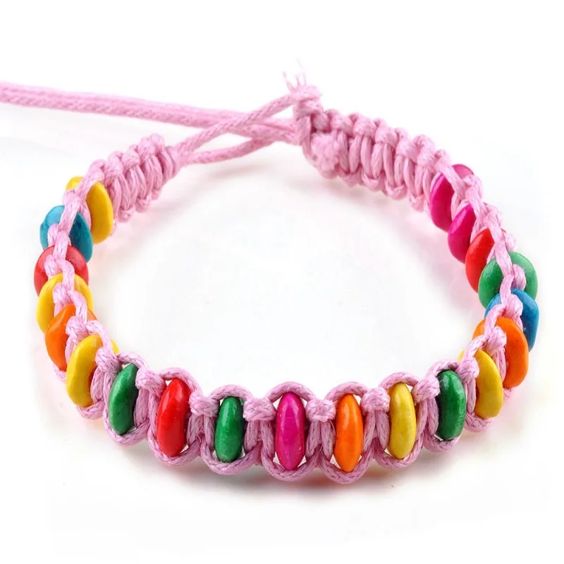 Плетеные браслеты с разноцветными деревянными бусинами для женщин и девушек 13