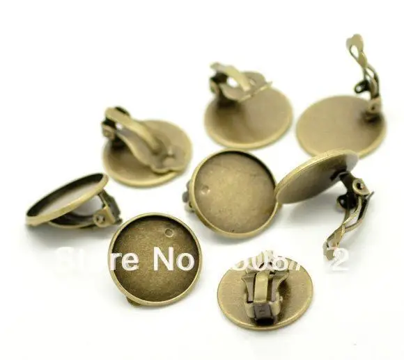 Free shipping!!! 500pcs/lot Bronze Tone Round Cabochon Earring Clips Findings 21mm x 20mm(pad 18mm)