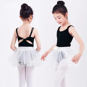 Хлопковое детское балетное трико для танцев, обтягивающее сексуальное танцевальное платье для девочек, боди без Рукавов Черного и розового цвета