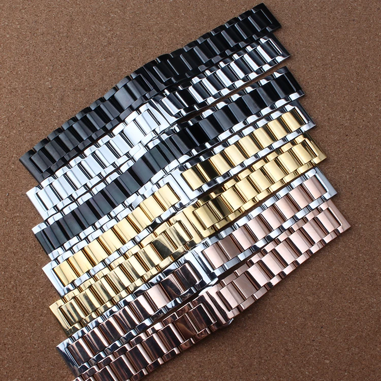 Полированный Яркий твердый браслет для часов из нержавеющей стали с застежкой