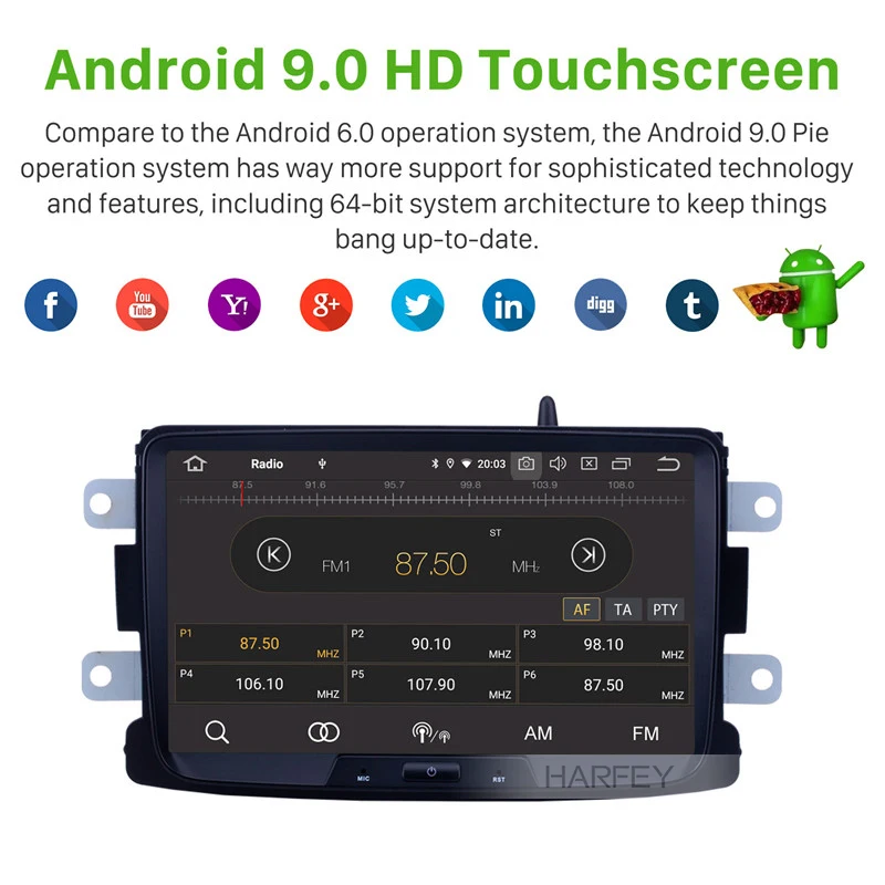 Автомагнитола Harfey с сенсорным экраном 8 дюймов Android 9 0 HD 1080P GPS для RENAULT Duster без