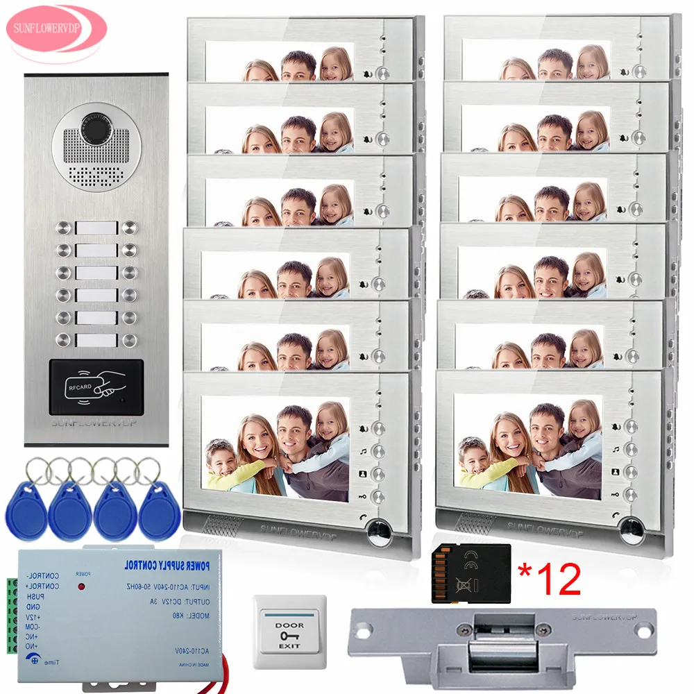 Система видеодомофона 7 '' система внутренней связи 12 + sd карта 8 ГБ с rfid