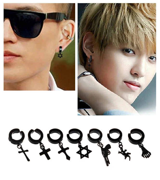 клипсы для ушей каффы серьги на ухо Каффа мужчин черный серебристый цвет титана