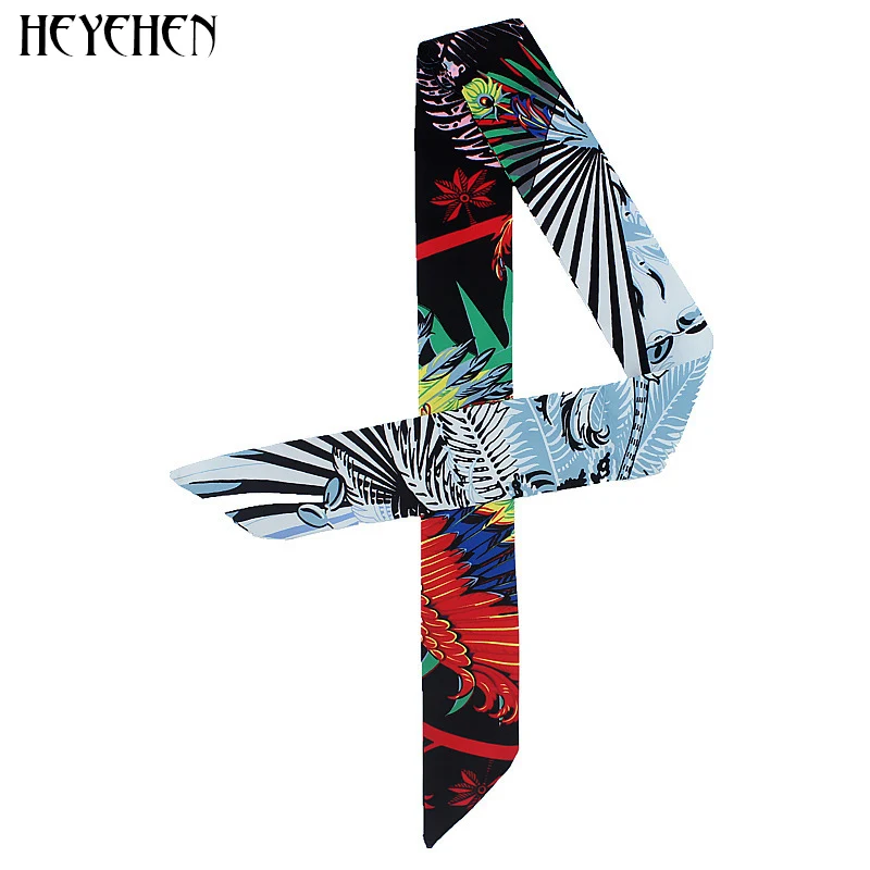 

Шарф женский, Шелковый, с принтом в виде перьев, многофункциональный