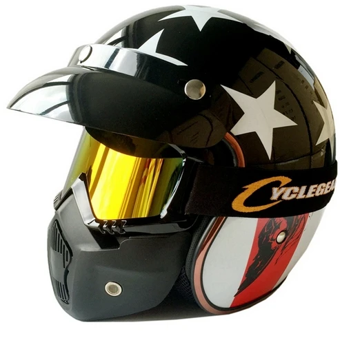 Ретро мотоциклетный шлем Casco Capacete с маской очки - Цвет: as show