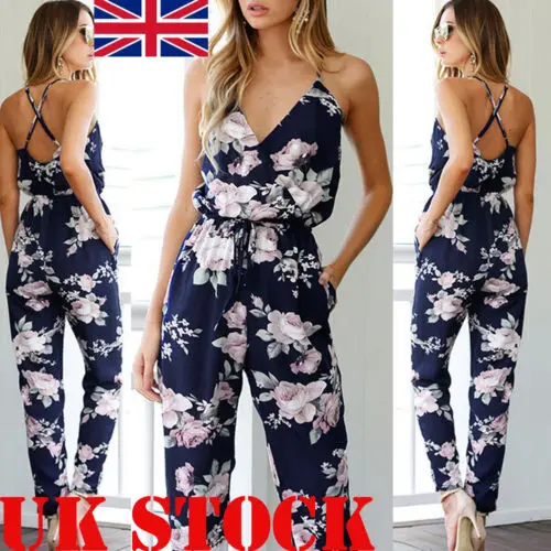 

UK Women's Sexy Strap Slim Sleeveless Bodycon Jumpsuit Romper Trousers Clubwear