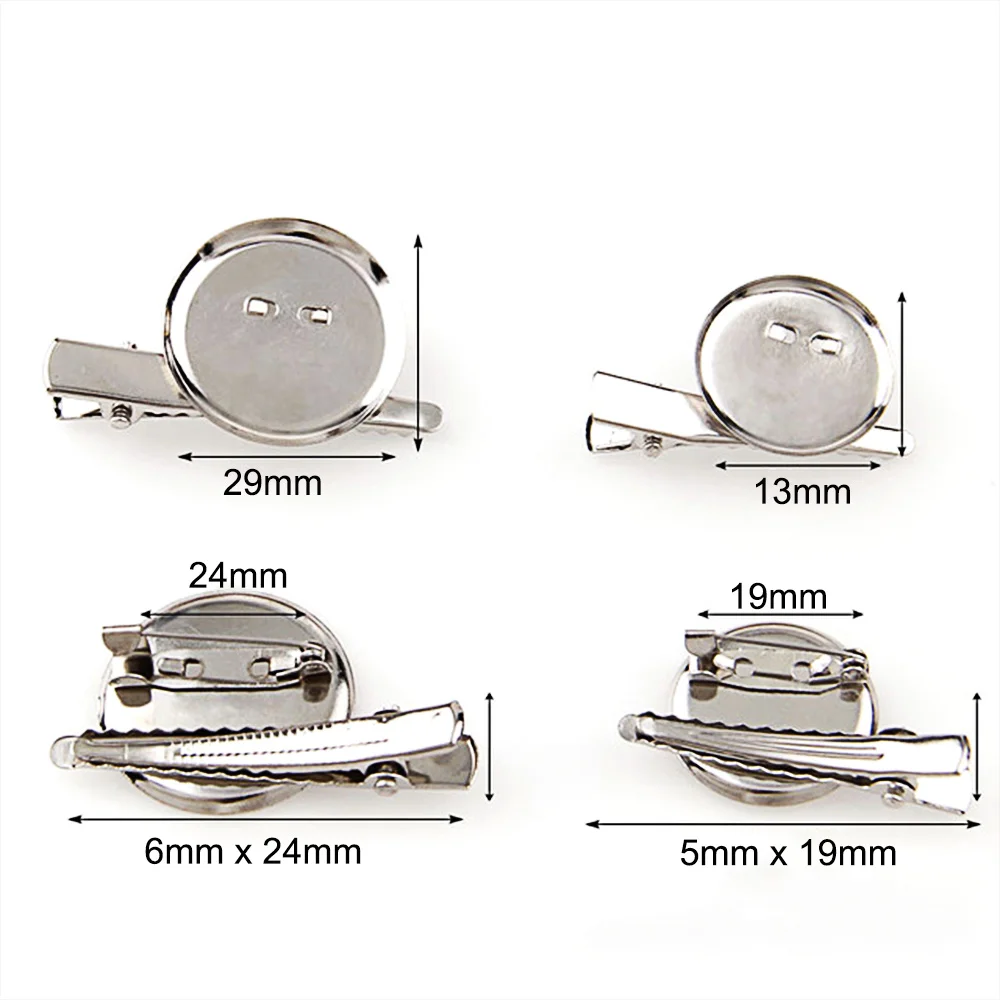 silver 10pcs 10 шт. 19/24/29 мм круглый, брошь на застежке, база кабошоны Пустые лотки с брошь на шпильке, безопасный фиксатор обратно основа для установки кабошона для "сделай сам" - Цвет: silver 10pcs