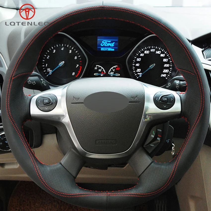 LQTENLEO черный кожаный замшевый чехол на руль для Ford Focus 3 2011- C-MAX 2011- Transit 2013 KUGA 2013