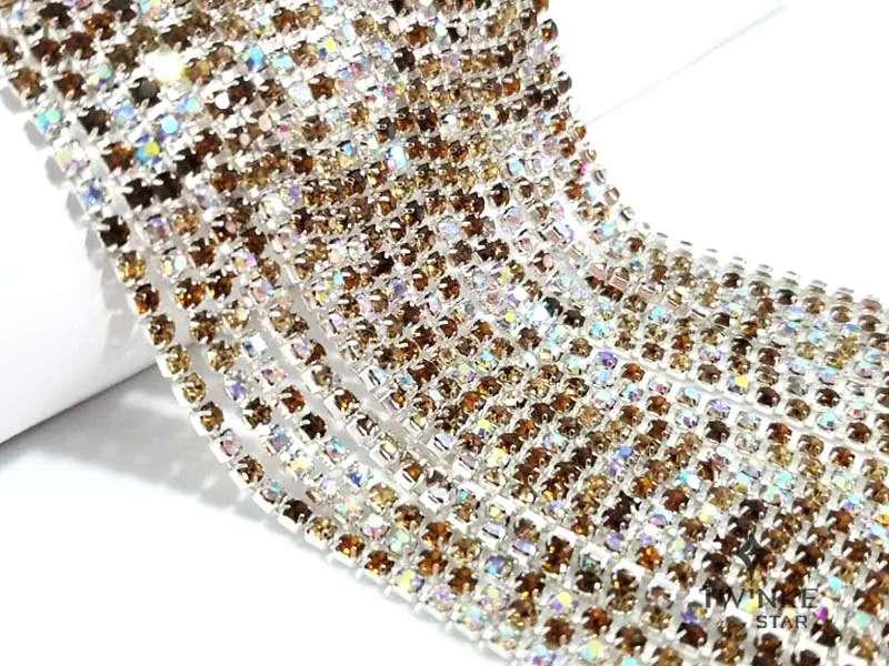5 ярдов/упаковка ss6-ss12 темный кофе + светлый AB Цвет серебряная основа пришить на