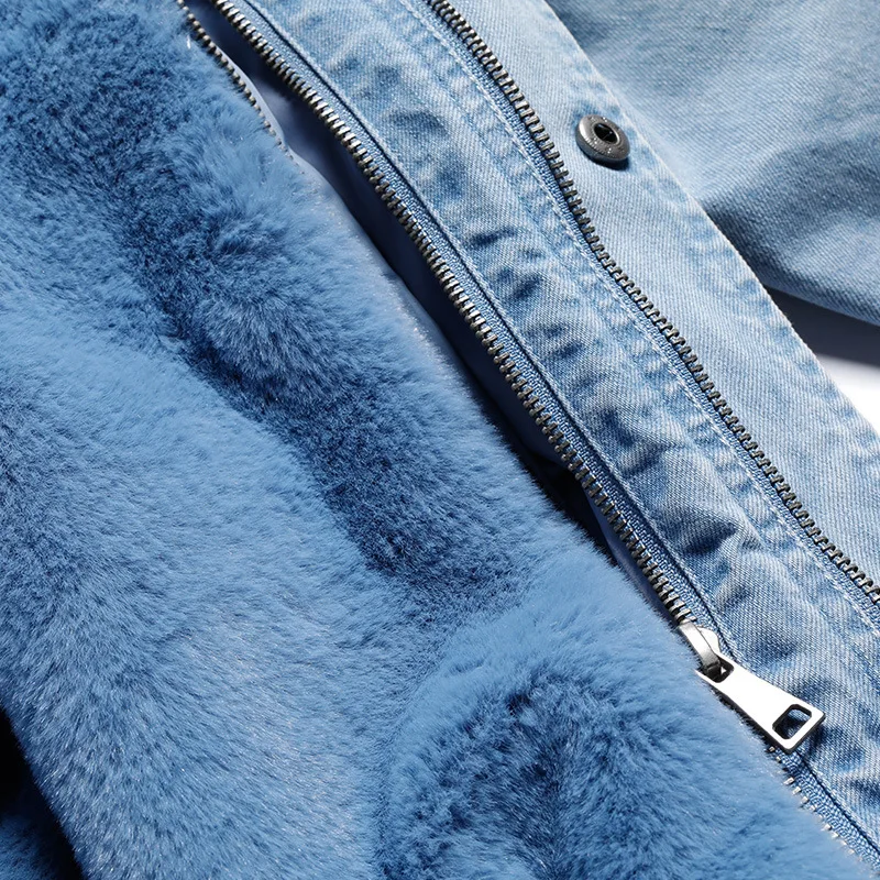 Bootyjeans, розовое, синее, настоящее Женское пальто с мехом, воротник из лисьего меха, парки с капюшоном, верхняя одежда, длинная, кроличья шерсть, меховая подкладка, зимнее пальто
