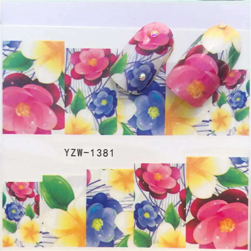 YZW-1381 WUF 1 лист сердце/перо/цветок/животное вода наклейка для ногтей переводная наклейка для DIY маникюрные украшения - Цвет: YZW-1381