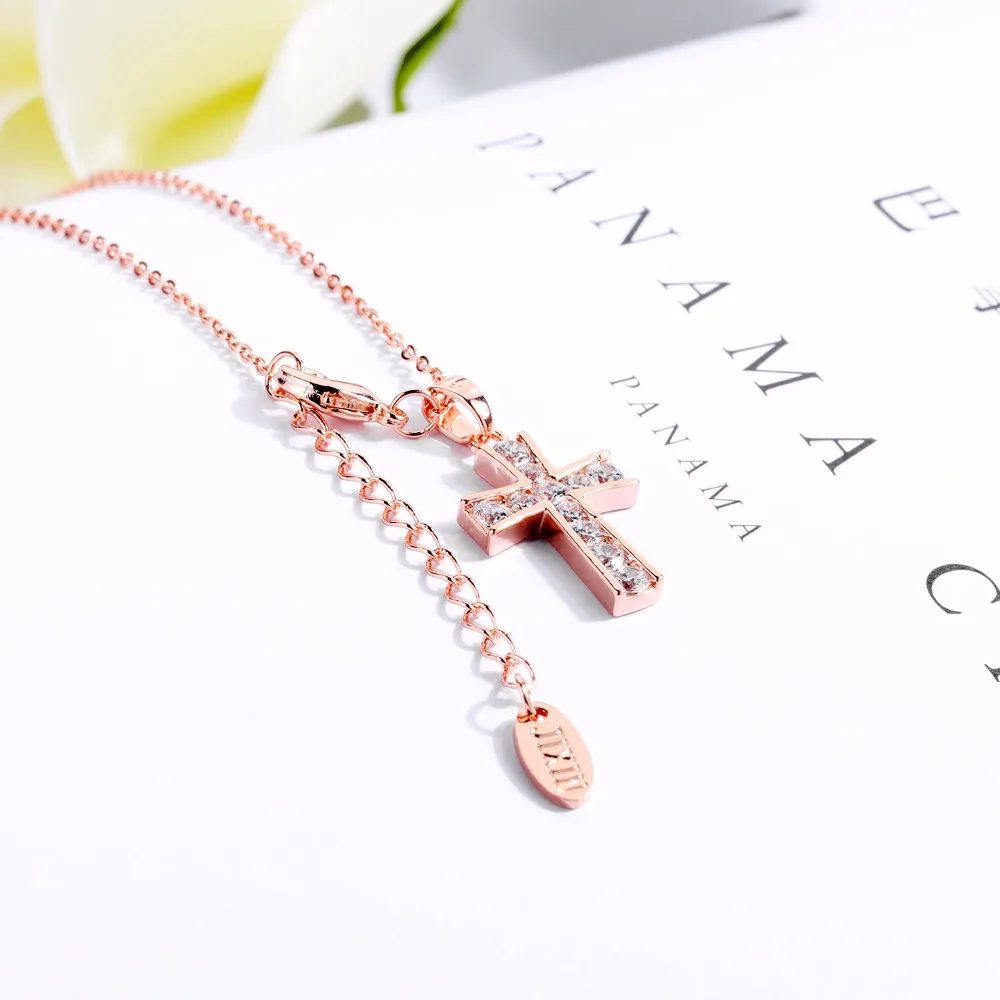 Европейская и американская поп роза золото Иисус подвеска-крестик со стразами