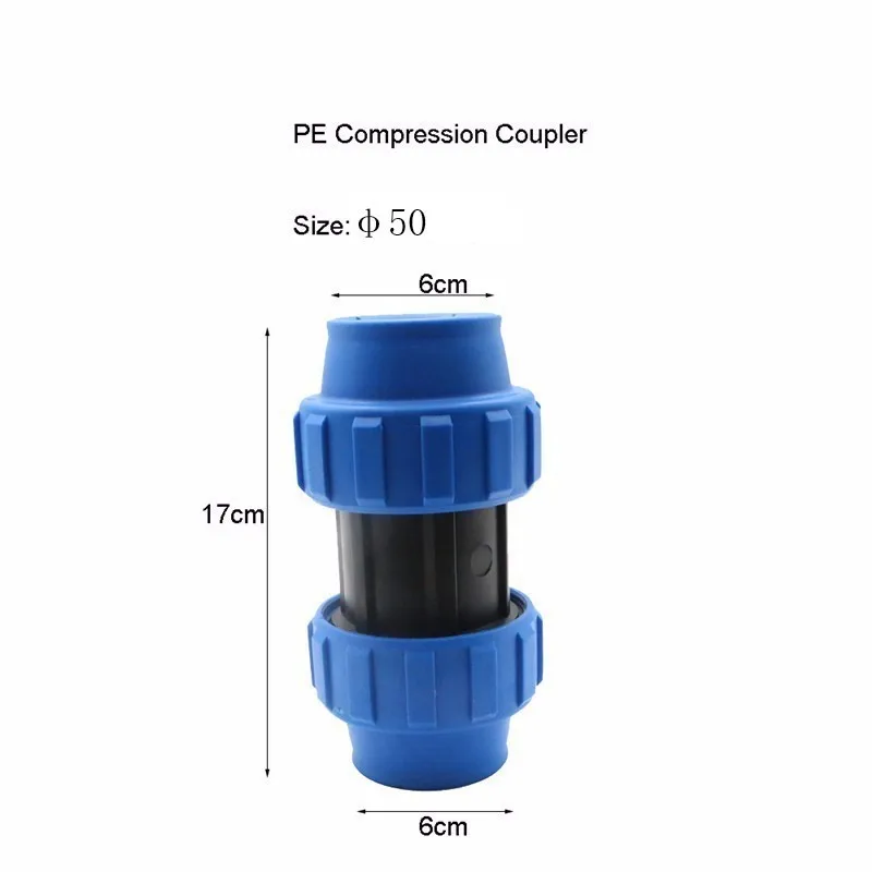 1 шт. HDPE компрессионная муфта пластиковая ПП нить орошения трубы Быстрый разъем микро Спринклерные фитинги снижение муфты PN16 - Цвет: 50mm