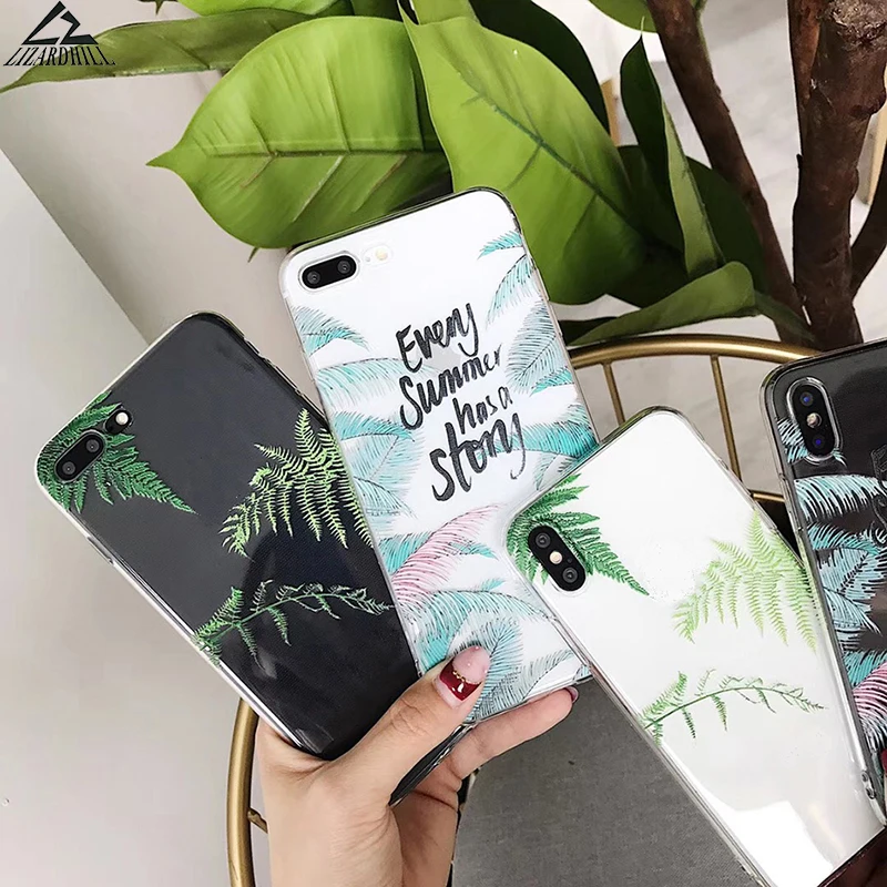 Lizardhill ins/модные стиль зеленые листья Чехлы ТПУ телефон для iphone 7 Чехол 6s 8 plus x