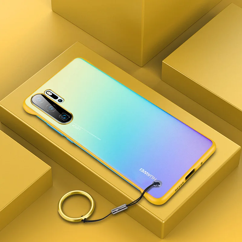 Yellow Матовый Прозрачный Бескаркасный чехол для телефона с кольцом для huawei P20 P30 Pro mate 10 20 Honor V20 20 Pro Роскошный Жесткий чехол Funda - Цвет: Yellow