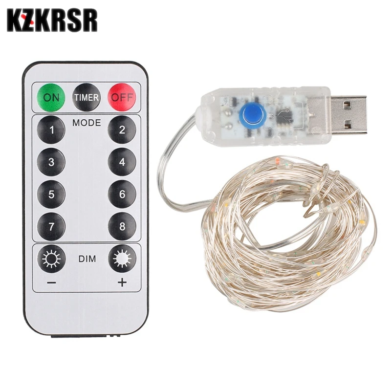 KZKRSR DC5V USB 5 м 10 светодиодная Серебристая медная проволочная гирлянда с пультом