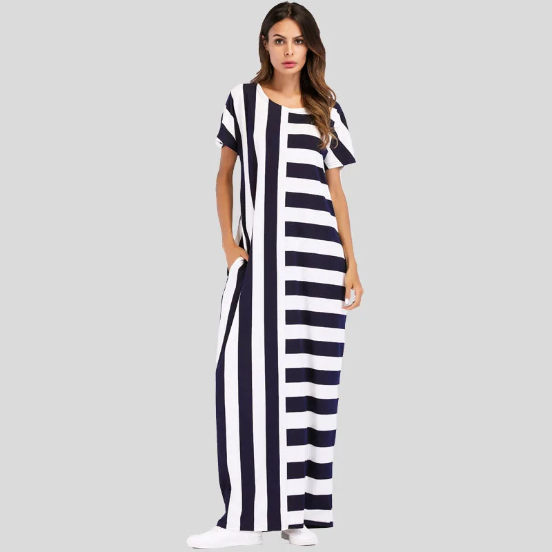 Макси платье Лето 2019 женское с коротким рукавом круглым вырезом футболки платья