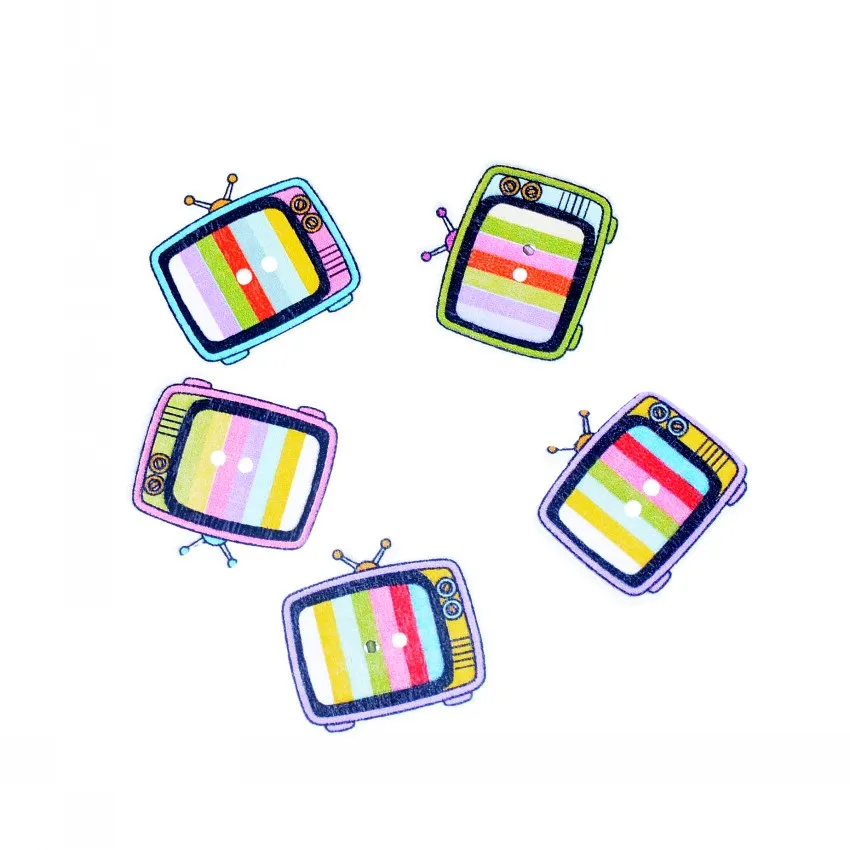 Бесплатная доставка 50 случайный смешанный милый 2 отверстия ТВ деревянные кнопки